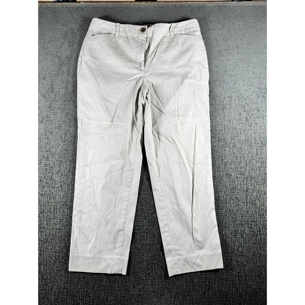 Talbots The Perfect Crop Pants Womens 10 Beige Chino Straight Leg Mid Rise Stone